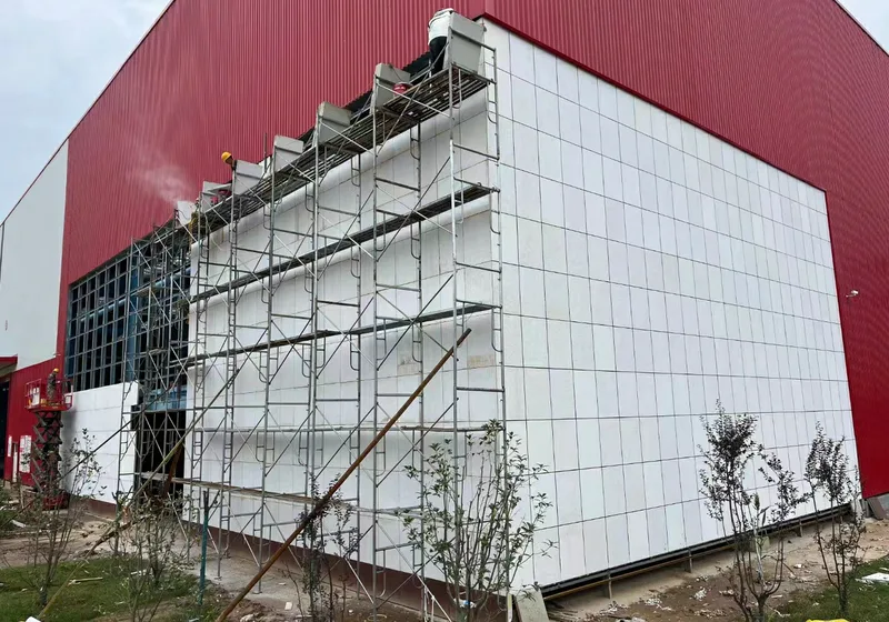 Insulation panels going up on a building facade
